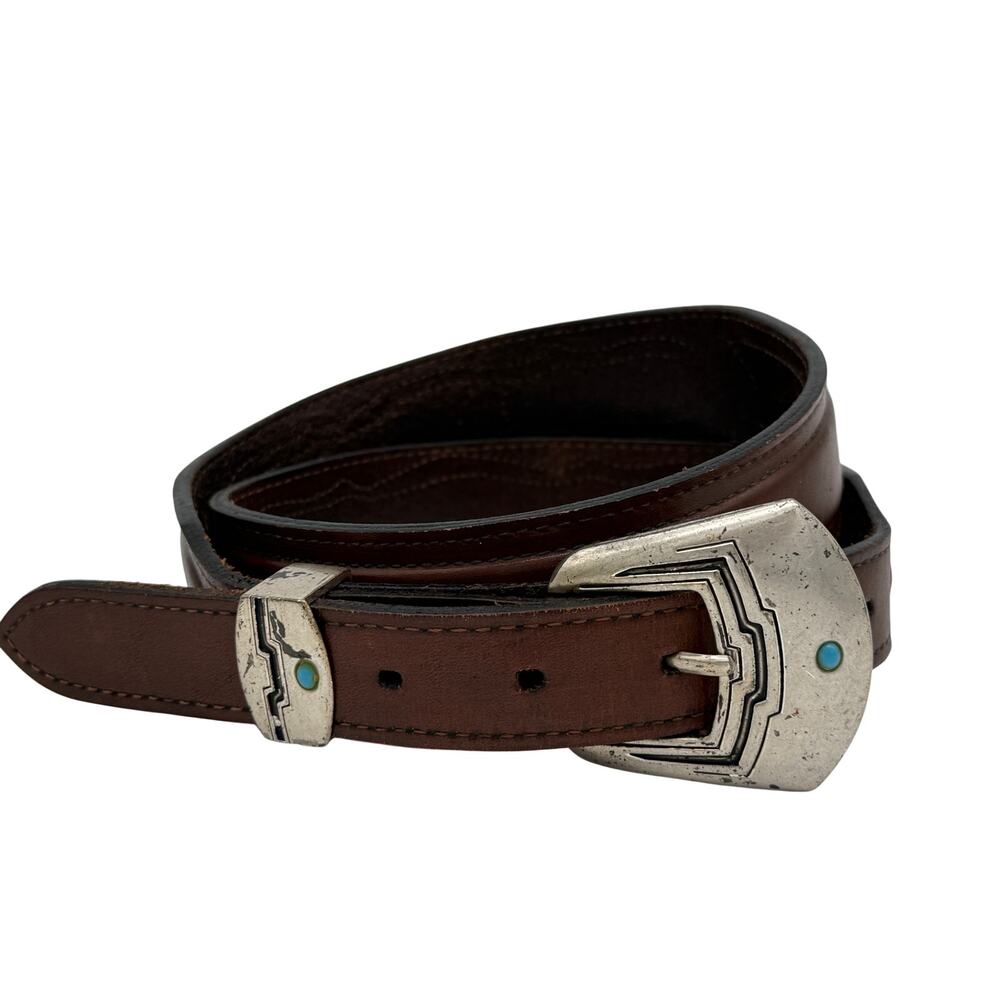 Nocona Western Leather Belt Brown Silver Buckle 36 Cowboy Vintage 90s